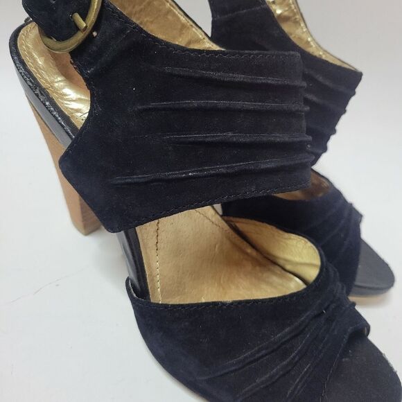 Hush Puppies Black Suede Leather Heeled Sandals - Picture 11 of 15